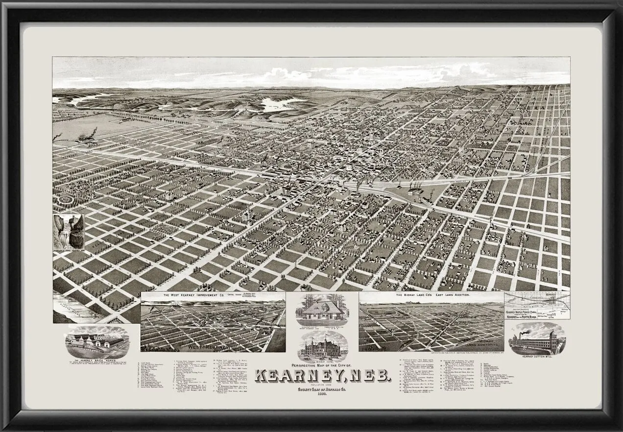 Kearney NE 1889 Wellge TM Bird's Eye View Map