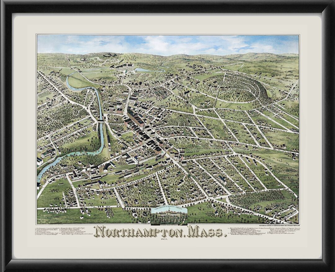 Northampton MA 1875 HH Bailey TM Bird's Eye View Map