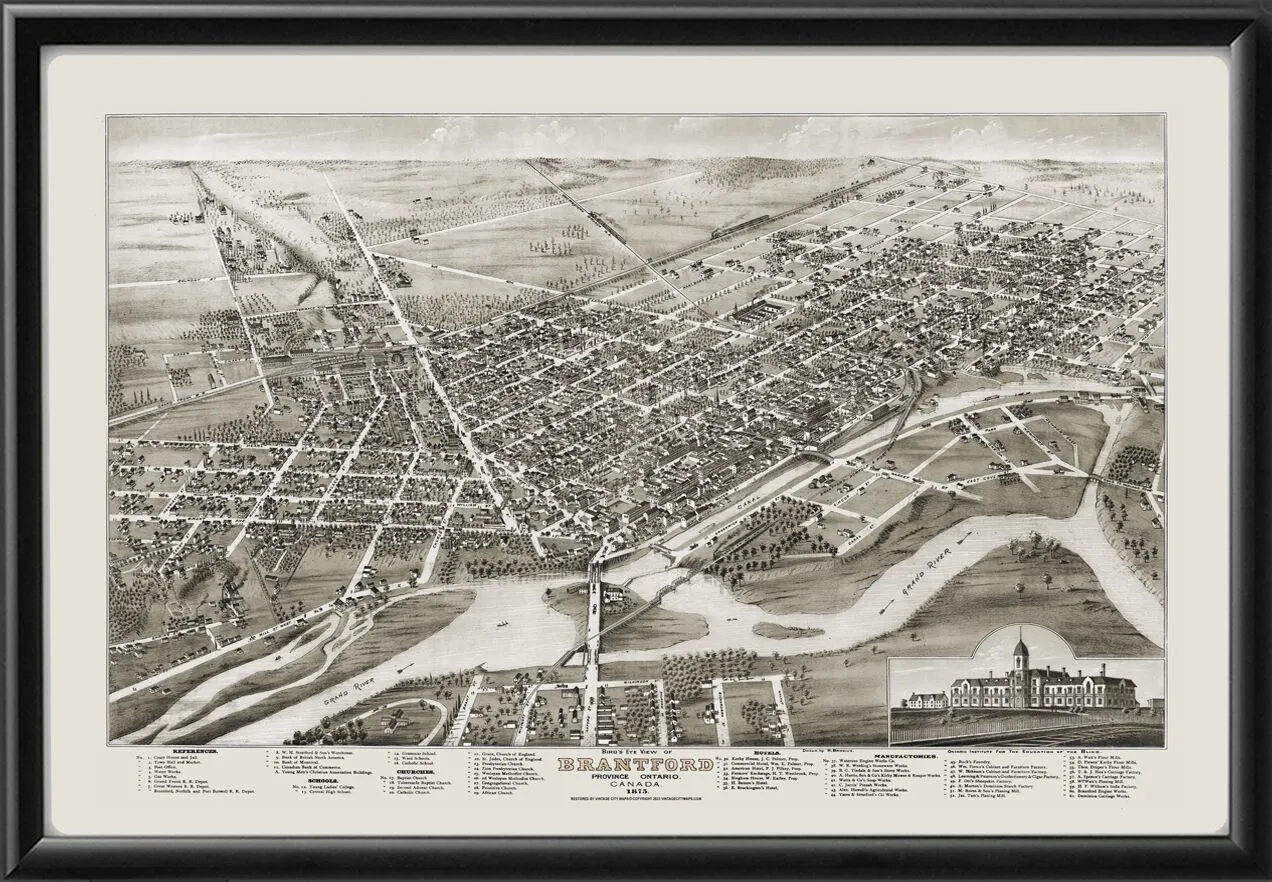 Brantford, Ontario, Canada 1875 Herman Brosius Tm Bird's Eye View Map