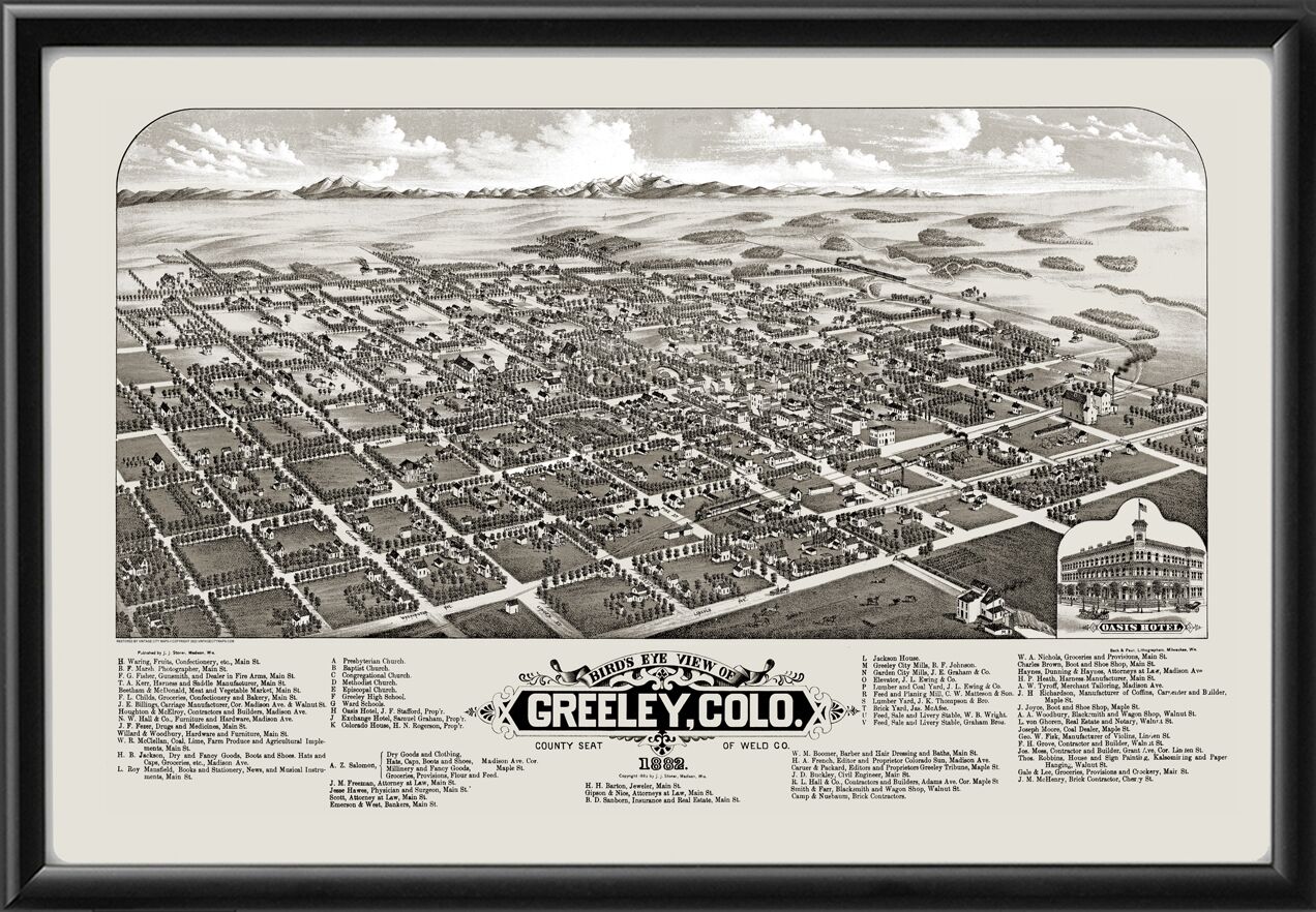 Greeley CO 1882 TM Bird's Eye View Map