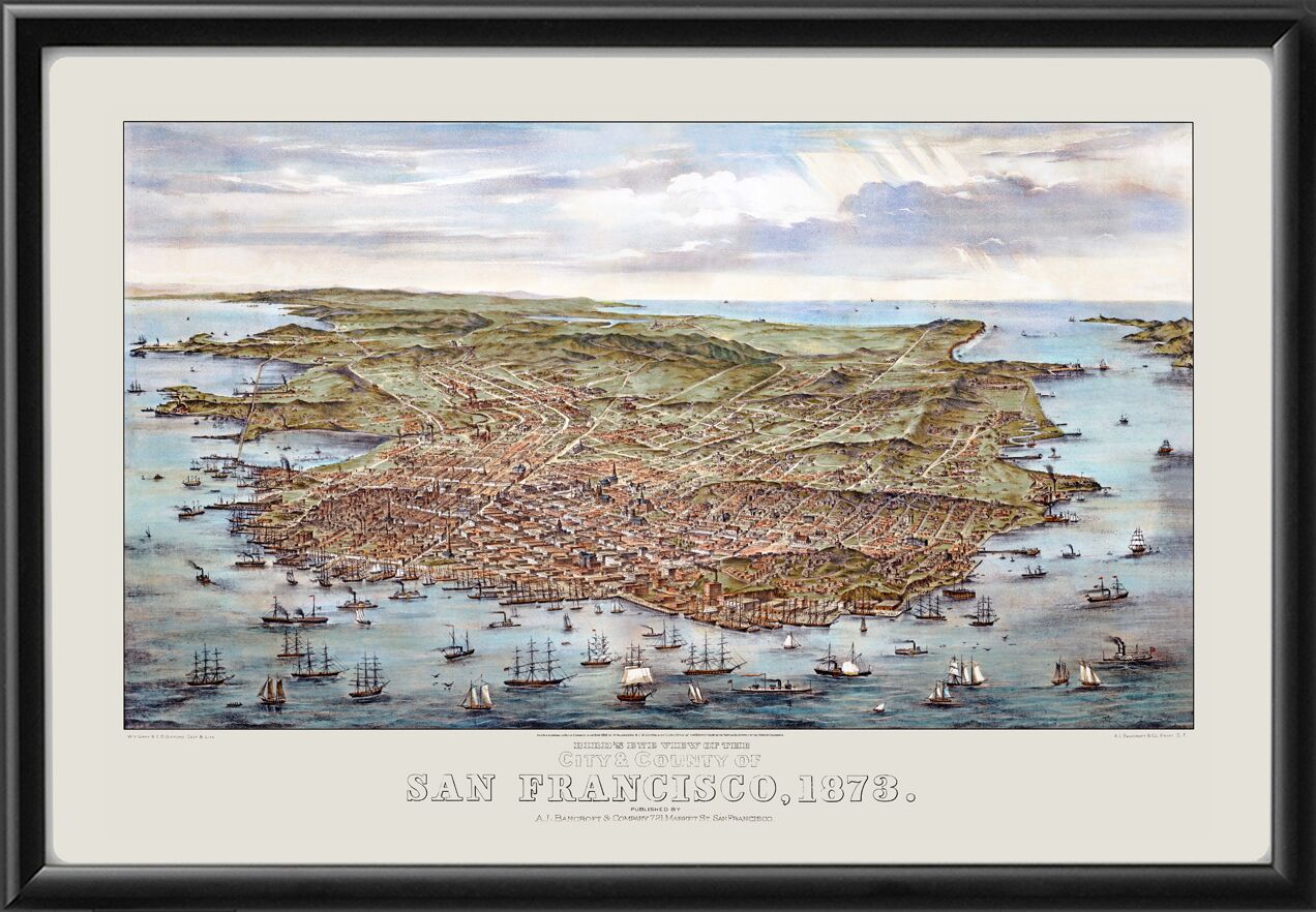 San Francisco CA 1873 W. V. Gray and C. B. Gifford TM Bird's Eye View Map