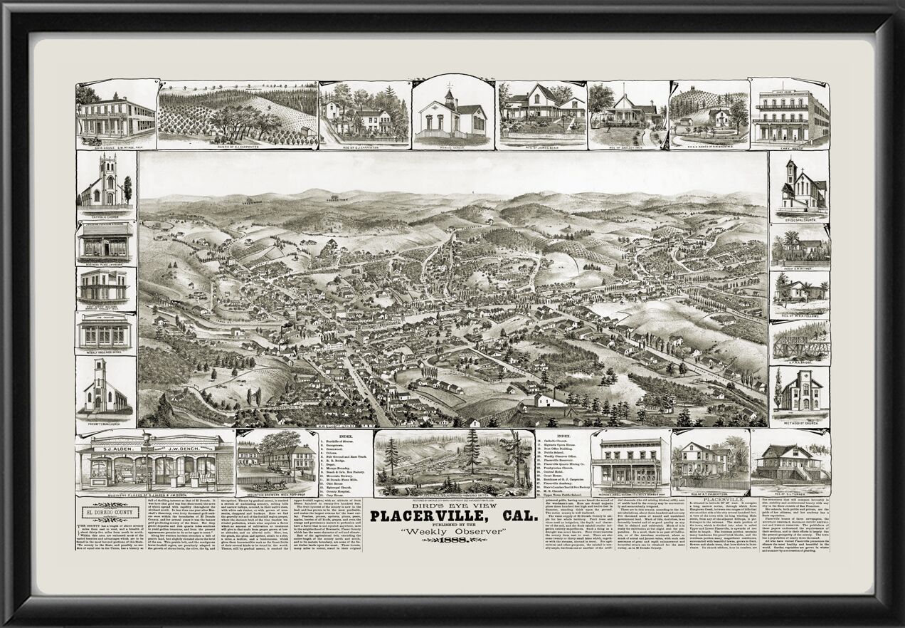 Placerville CA 1888 L. Roethe Tm Bird's Eye View Map
