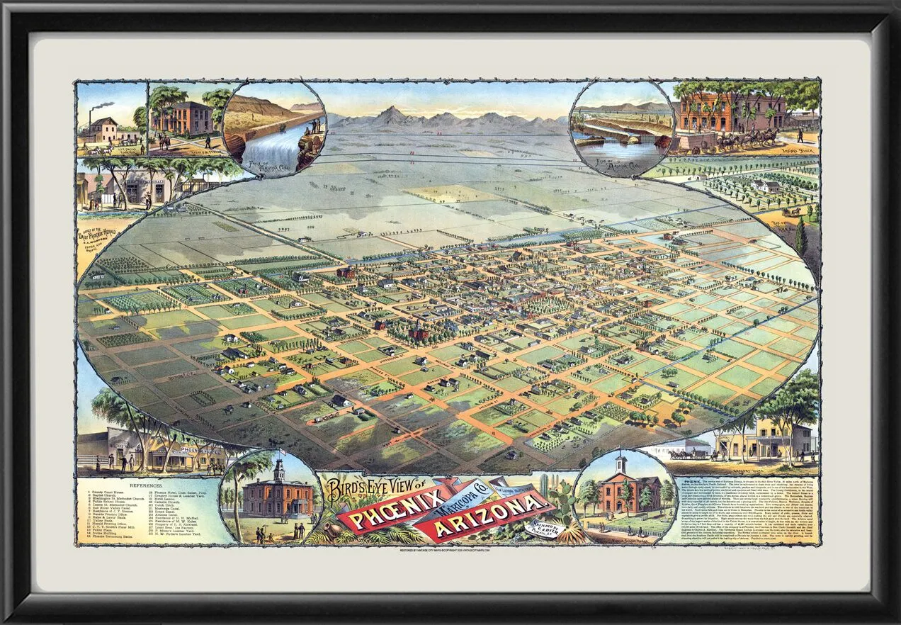Phoenix AZ 1885 TM Bird's Eye View Map