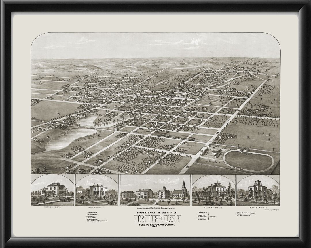 Ripon WI 1867 Albert Ruger TM Bird's Eye View Map