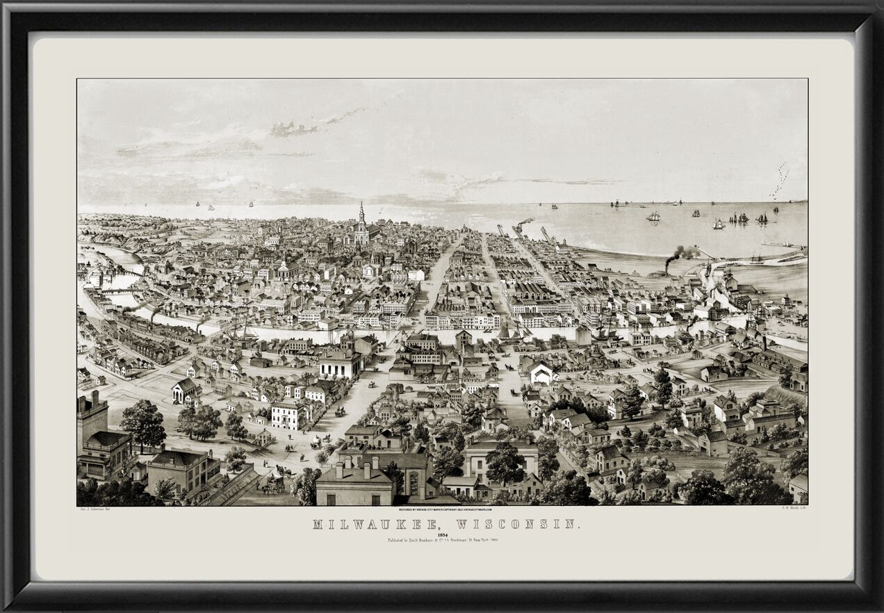 Milwaukee WI 1854 TM Bird's Eye View Map