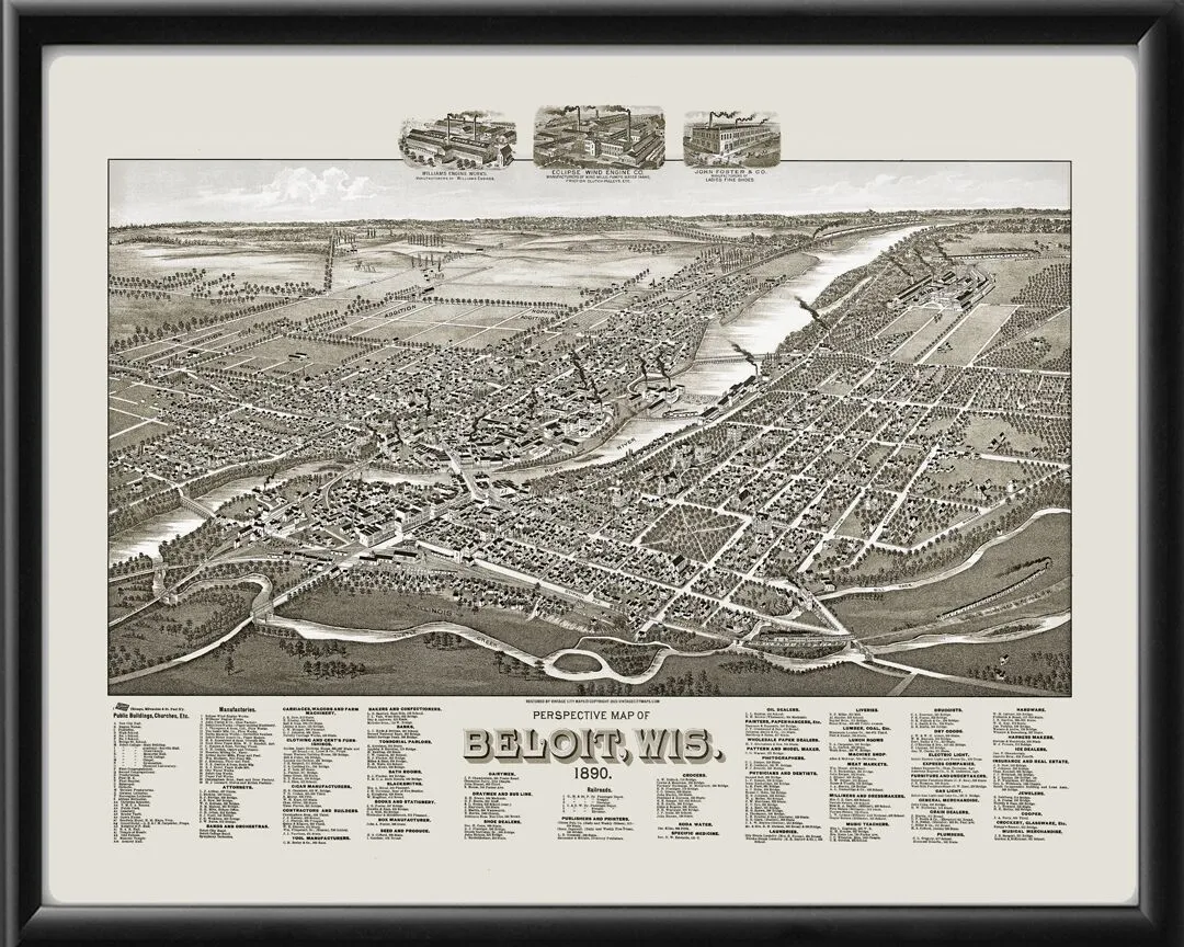 Beloit WI 1890 H Wellge TM Birds Eye View Map