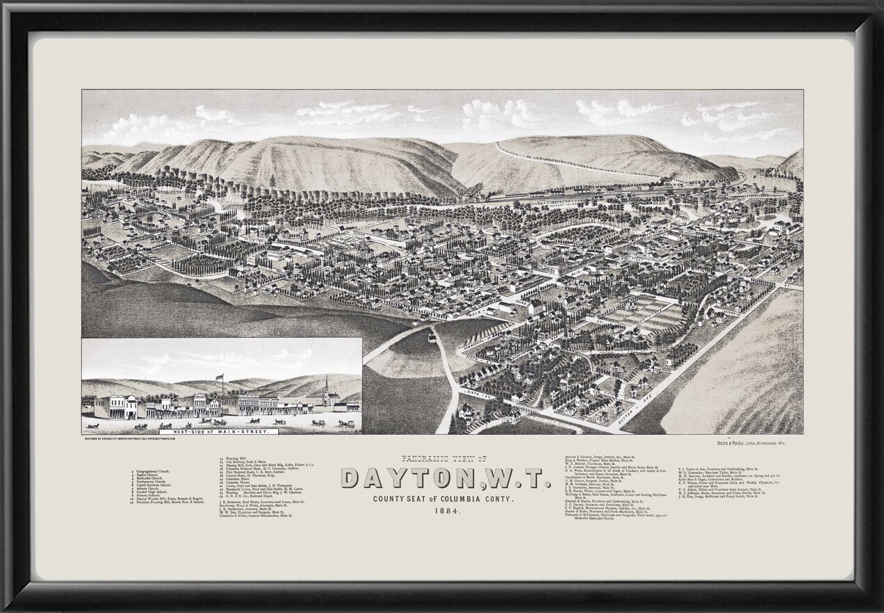 Dayton WA 1884 Henry Wellge TM Birds Eye View Map