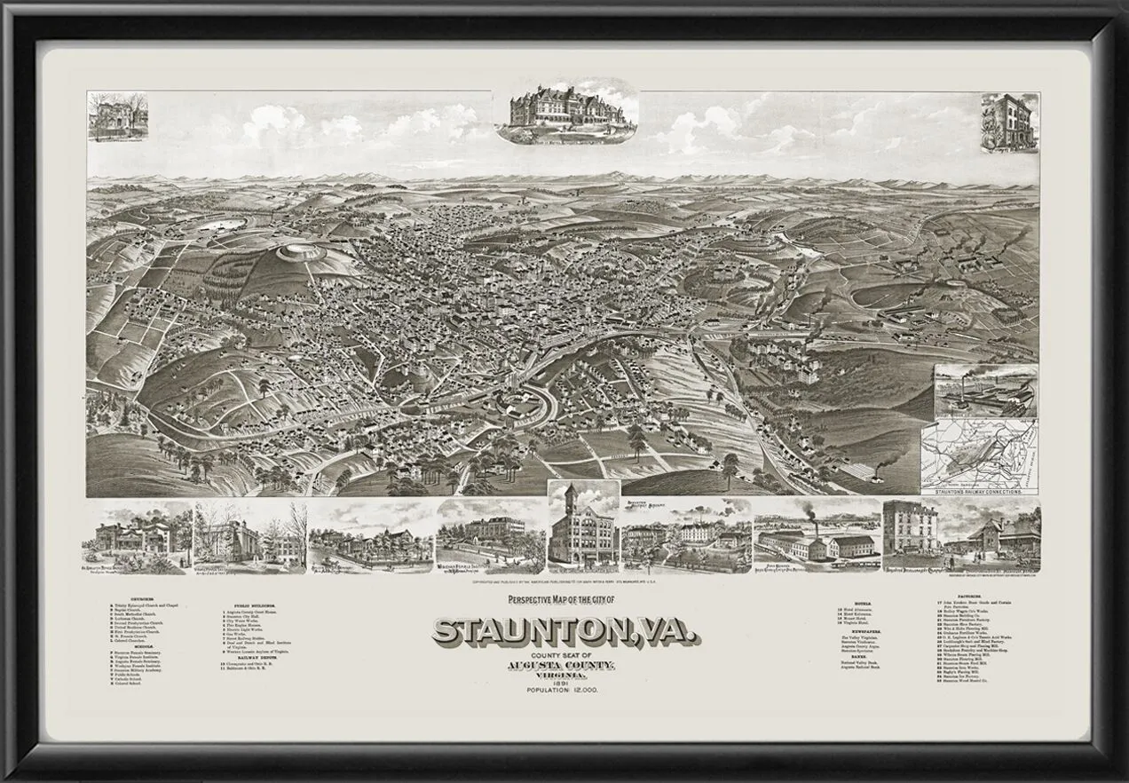 Staunton Va1891 Henry Wellge TM Birds Eye View Map