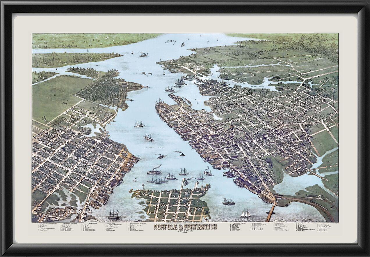 Norfolk and Portsmouth VA 1873 TM Birds Eye View Map