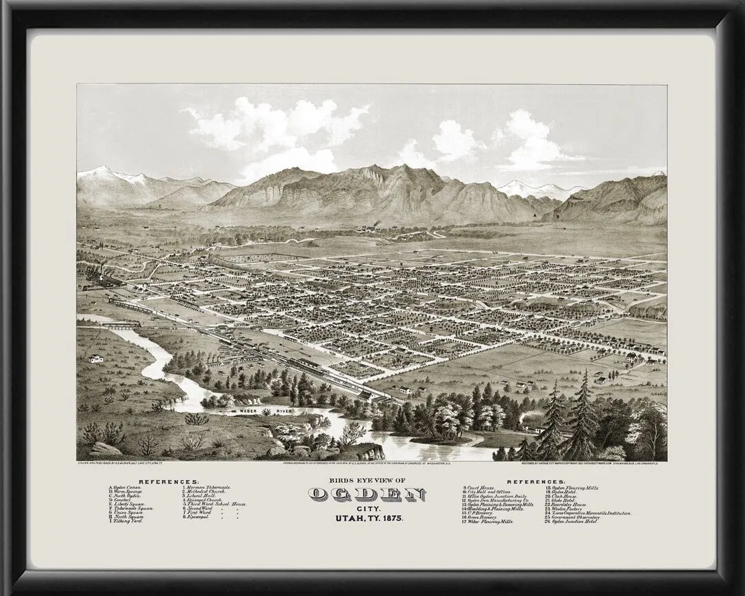 Ogden UT 1875 E.S. Glover Tm Birds Eye View Map