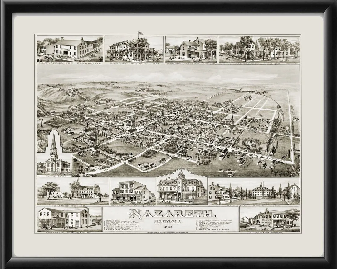 Nazareth PA 1885 O.H. Bailey TM Birds Eye View Map