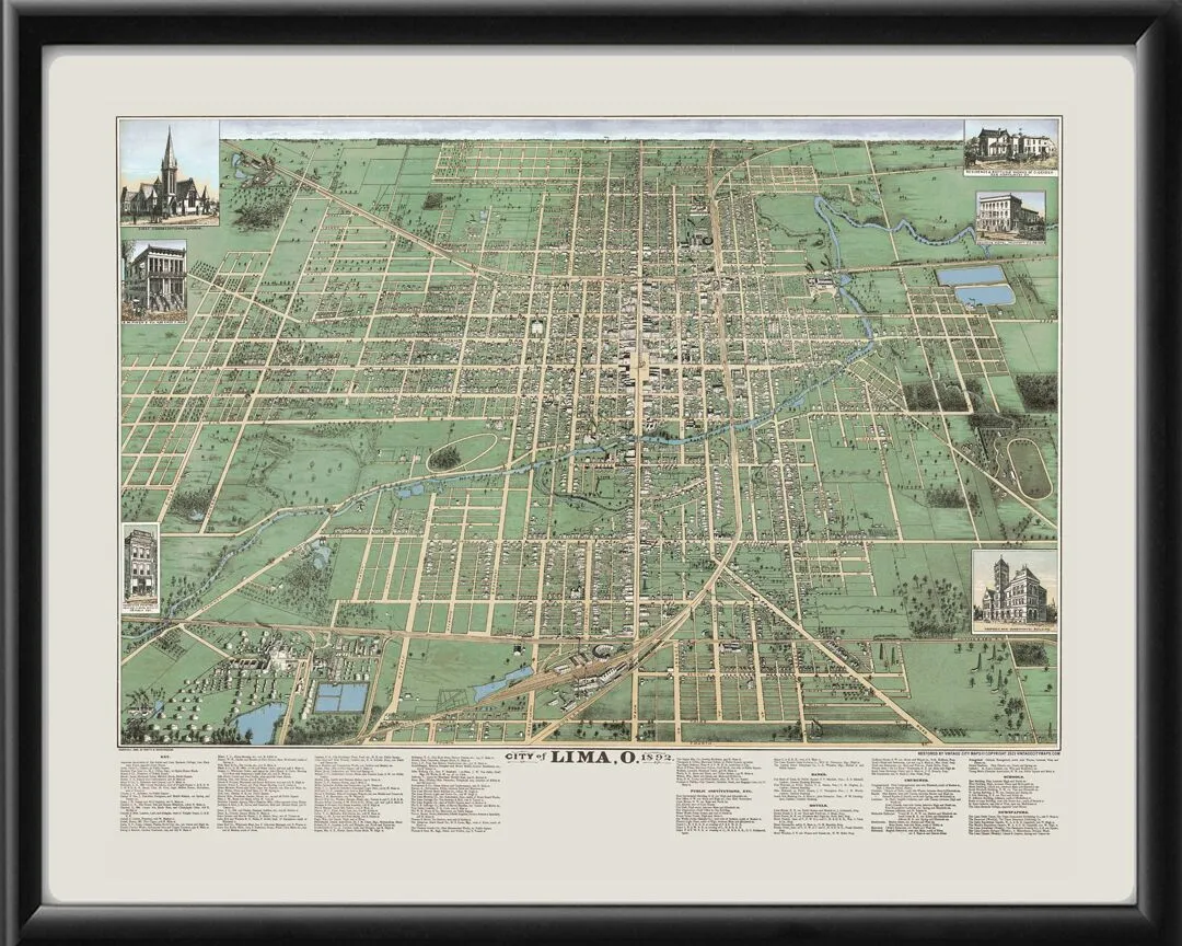 Lima OH 1892 Smith and Buckingham Tm Birds Eye View Map