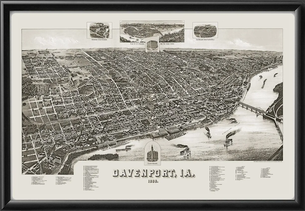 davenport ia 1888 wellge Birdseye View Map