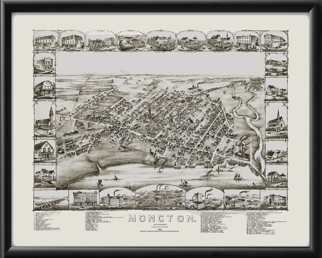 Moncton Ontario Canada 1881 OH Bailey TM Bird's Eye View Map
