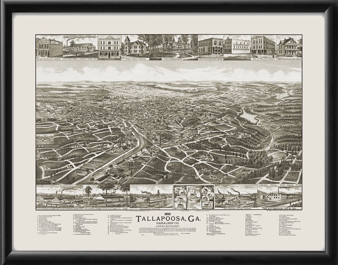 Tallapoosa GA 1892 Geo Norris Birdseye View Map