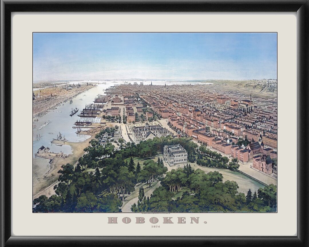 Hoboken NJ 1874 Birds Eye View Map