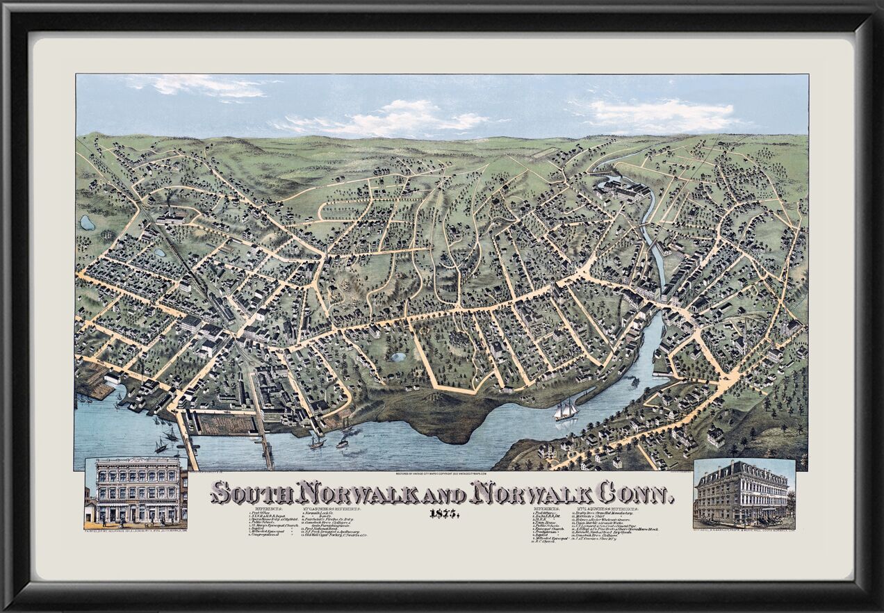 South Norwalk & Norwalk CT 1875 OHBailey TM Bird's Eye View Map