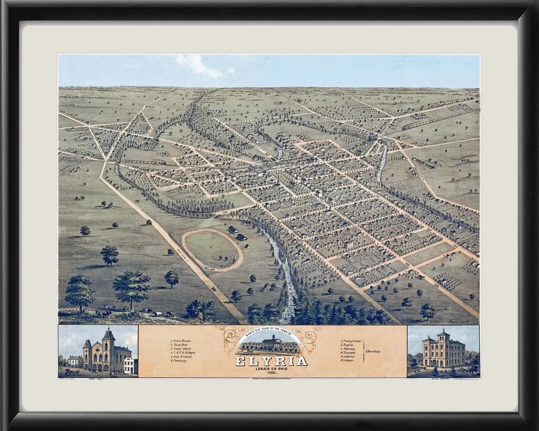 Elyria OH 1868 ARuger TM Birds Eye View Map