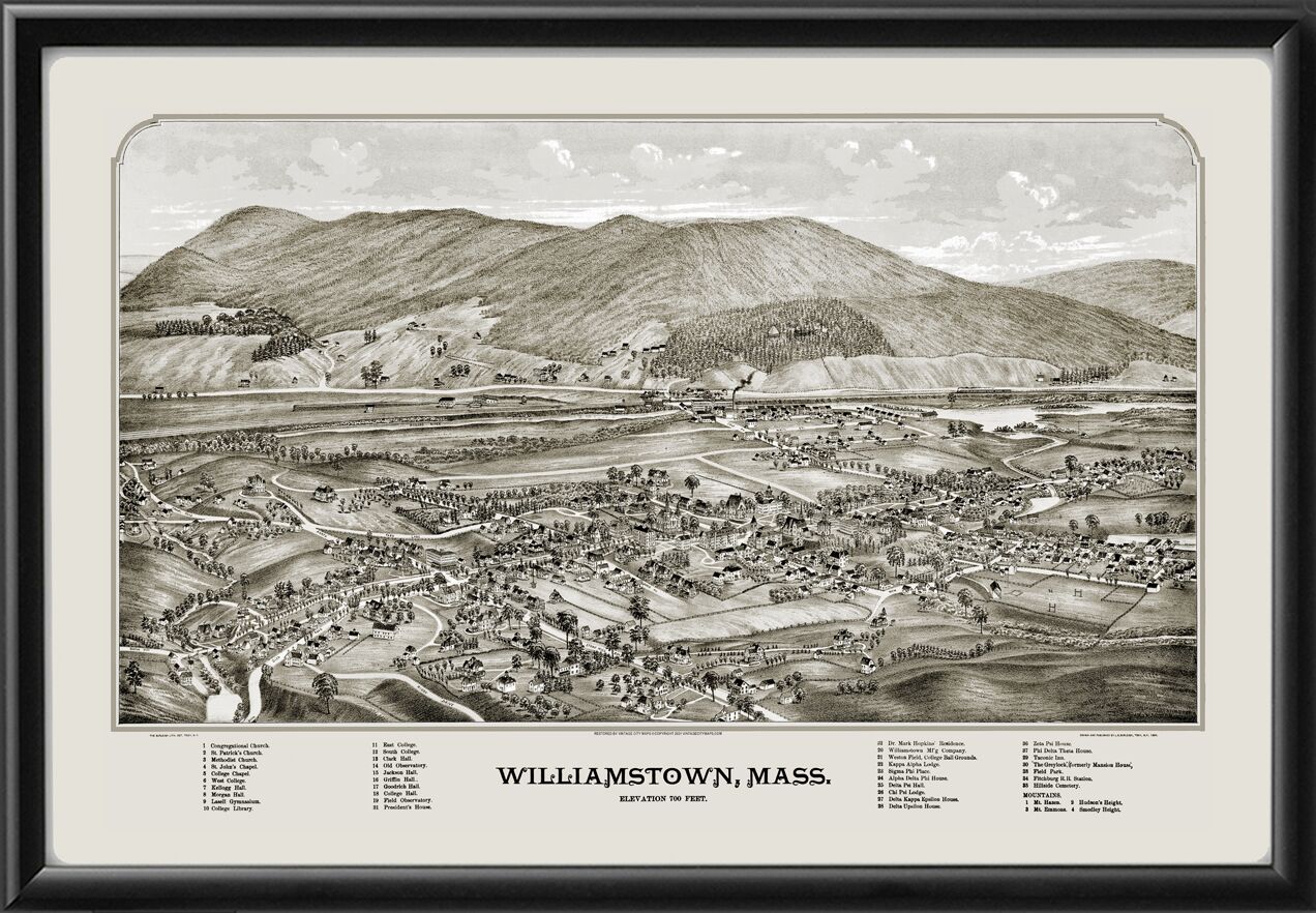 Williamstown MA 1889 LRBurleigh TM Bird's Eye View Map
