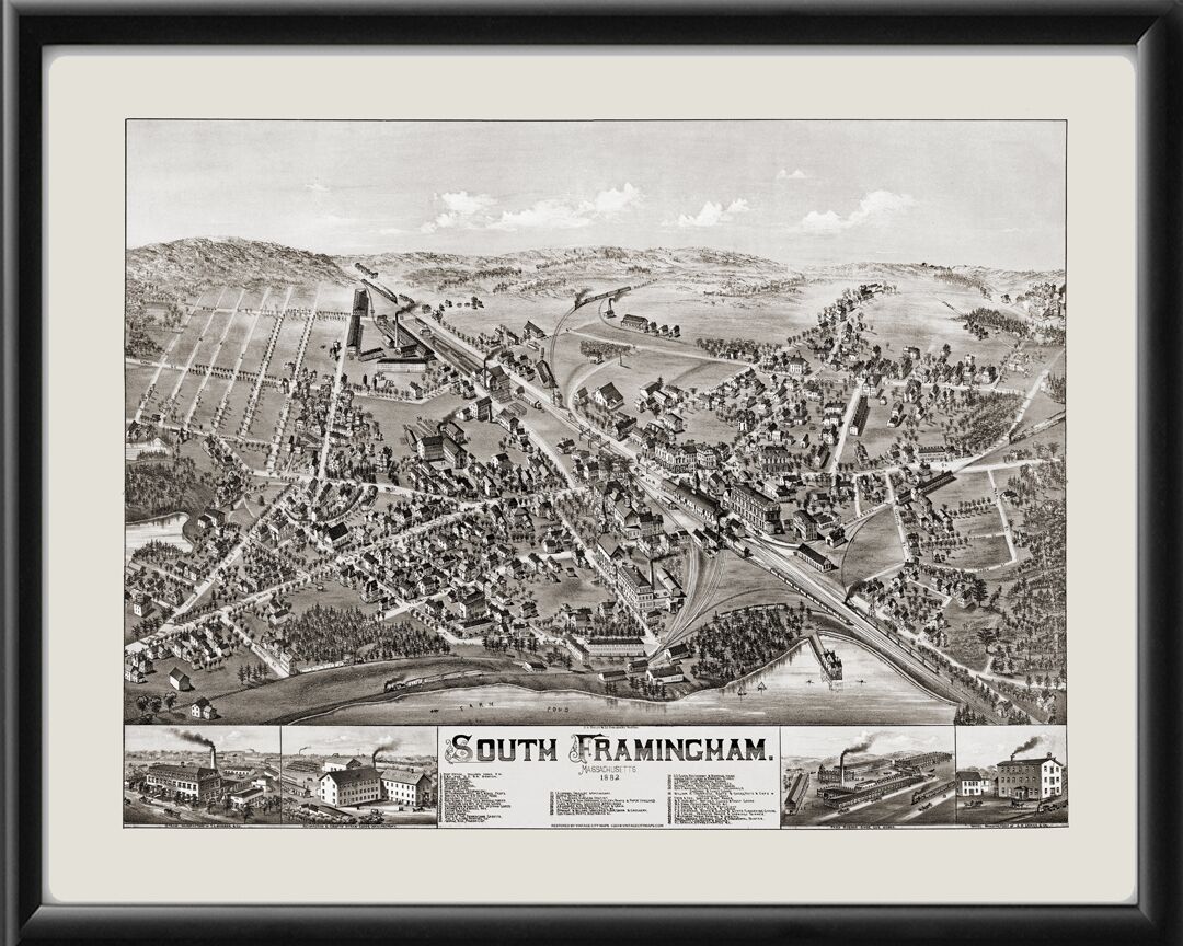South Framingham MA 1882 OH Bailey TM Bird's Eye View Map