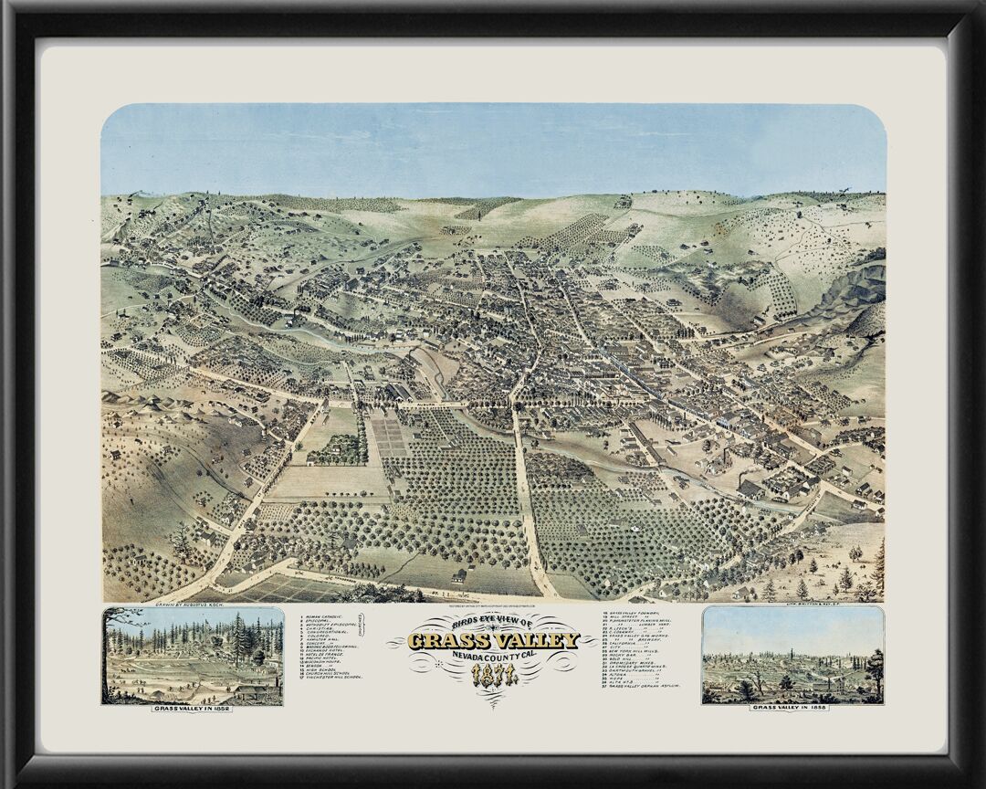 Grass Valley CA 1871 Augustus Koch TM Bird's Eye View Map