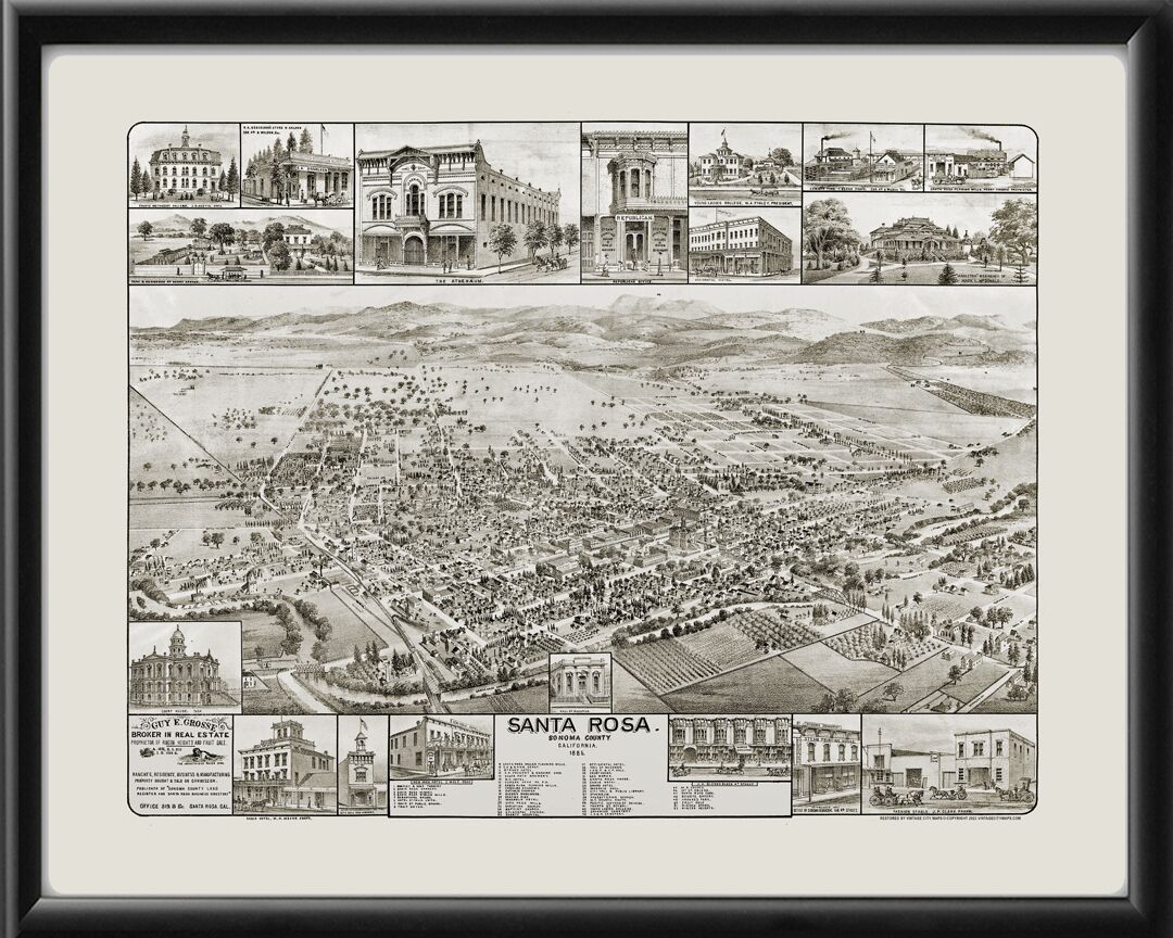 Santa Rosa CA 1885 WWElliott TM Bird's Eye View Map
