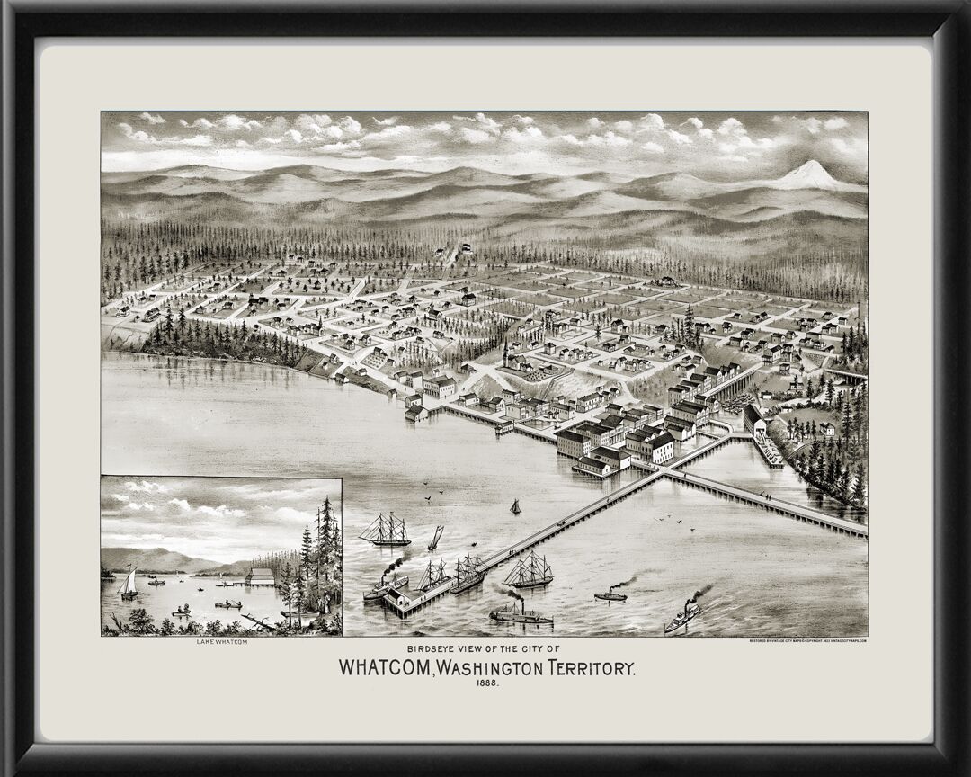 Whatcom WA 1888 TM Birds Eye View Map