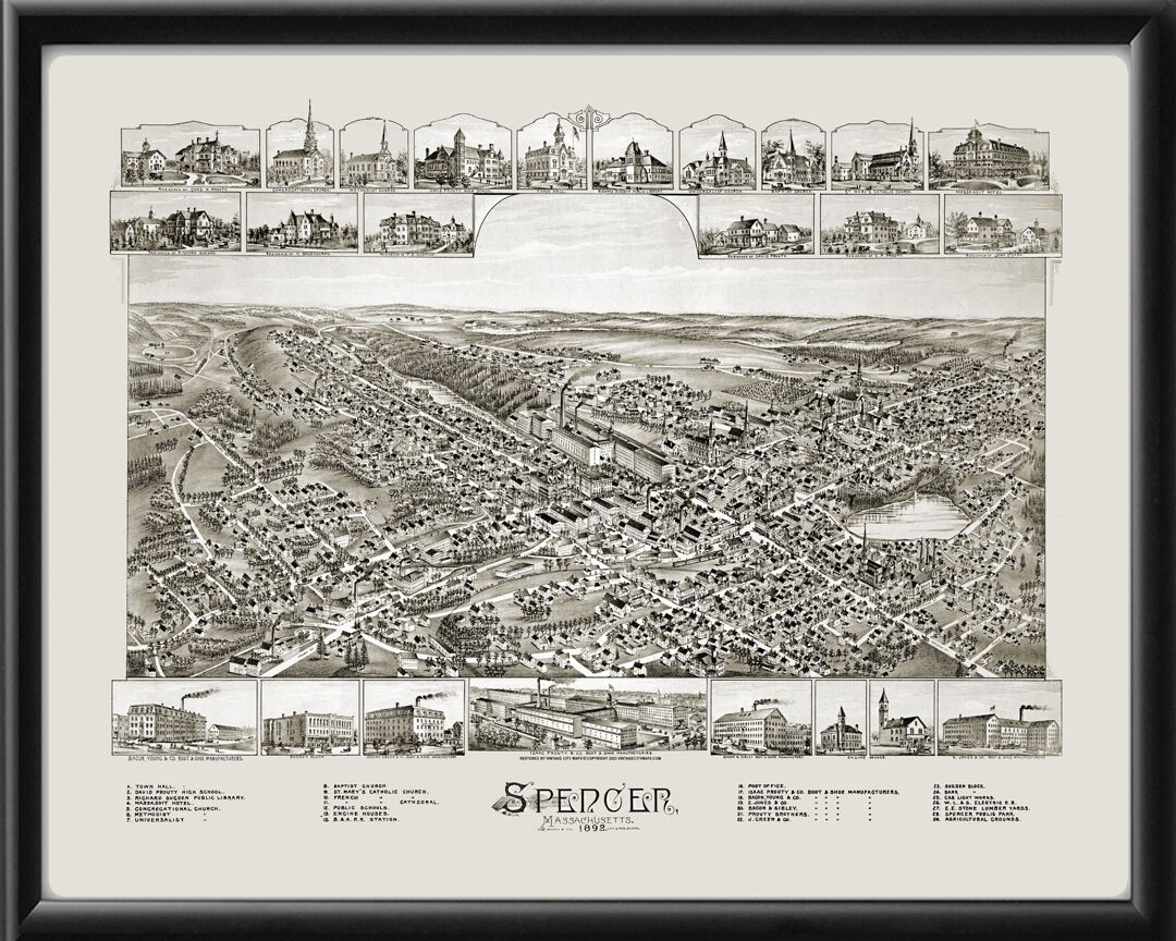 Spencer MA 1892 OH Bailey Tm Bird's Eye View Map