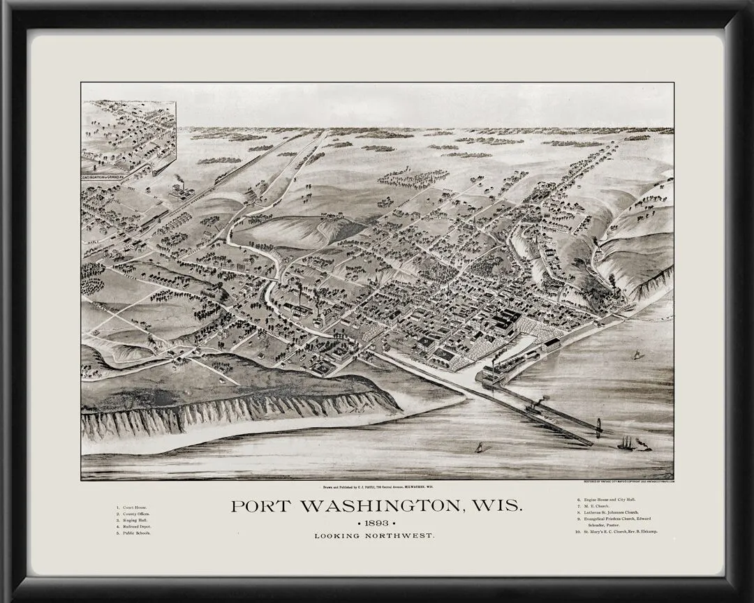 Port Washington WI 1893 C.J. Pauli TM Bird's Eye View Map