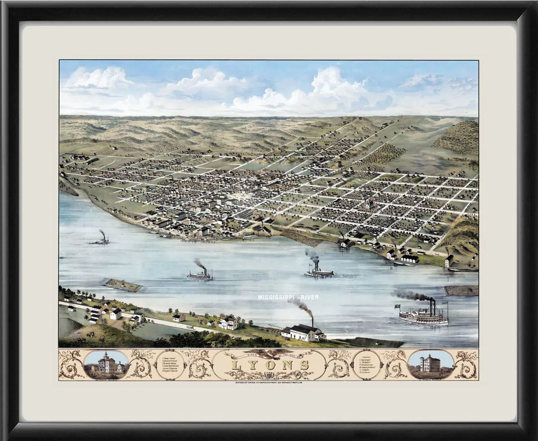 Lyons IA 1868 Bird's Eye View Map