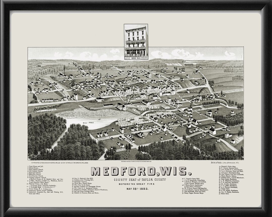 Medford WI 185 Henry Wellge TM Bird's Eye View Map