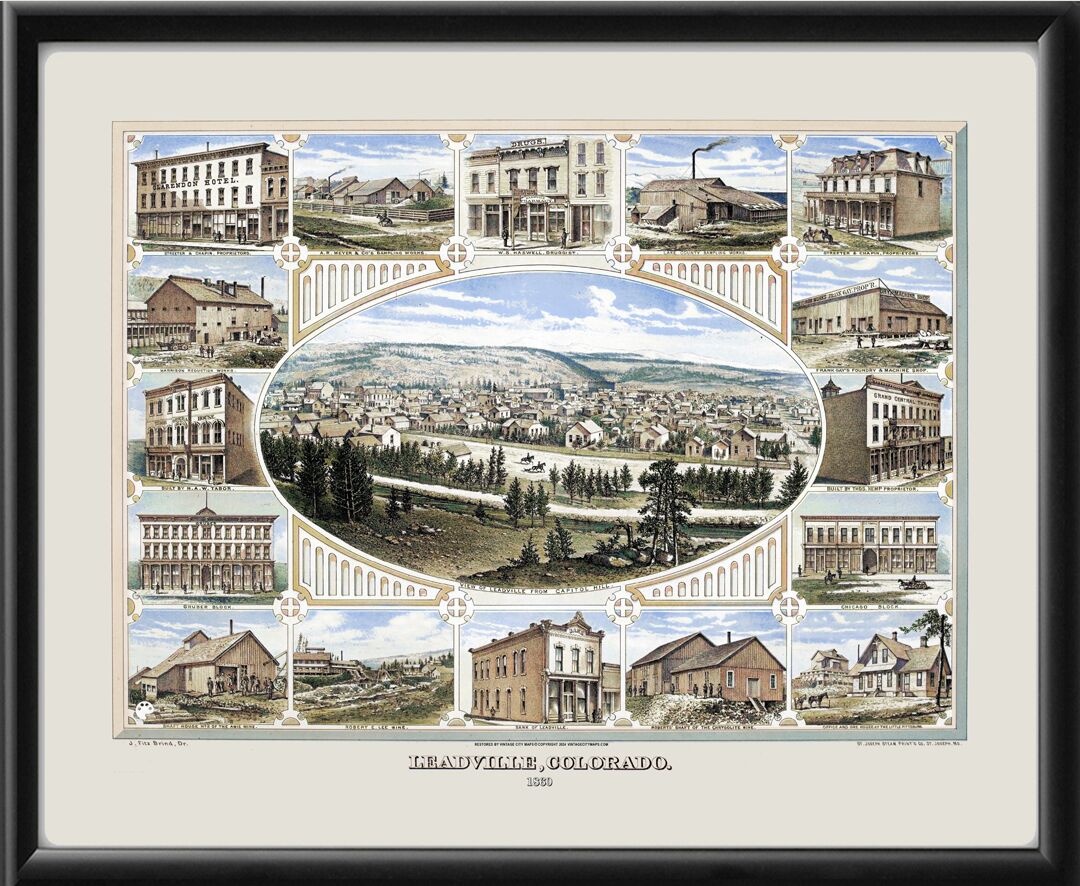Leadville CO 1860 Birds Eye View Map