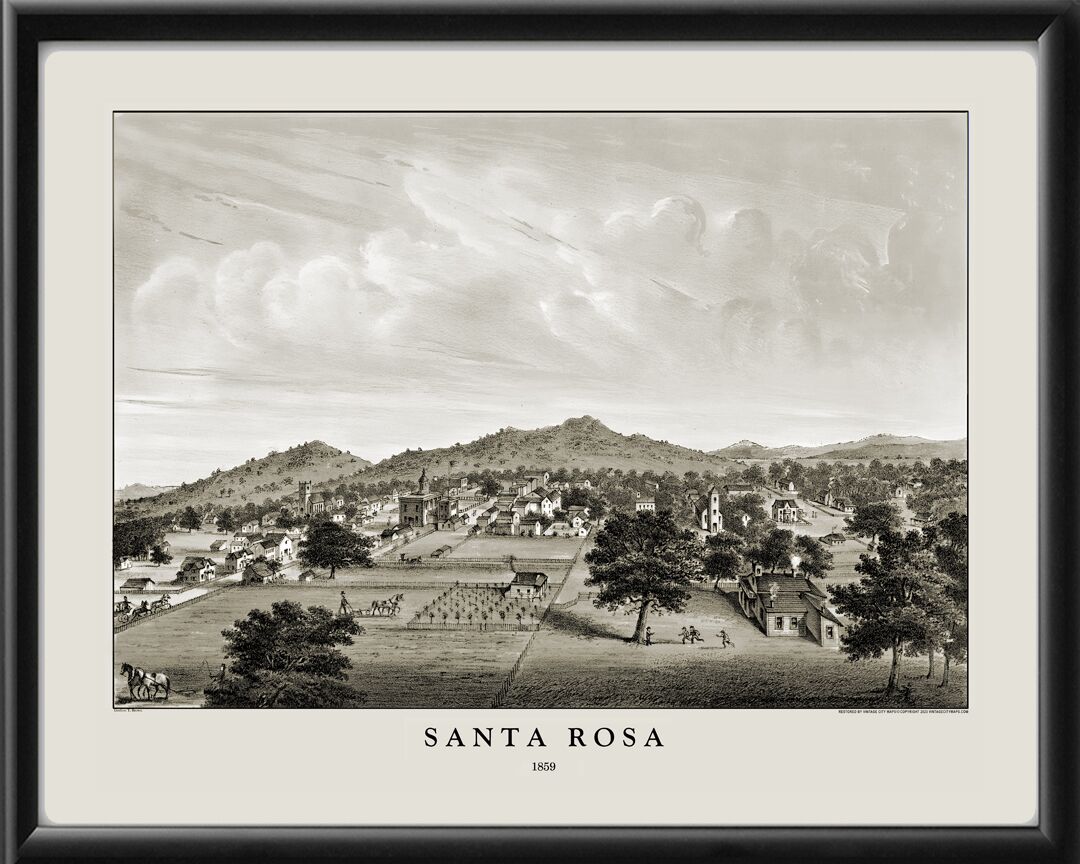 Santa Rosa CA 1859 Birds Eye View Map