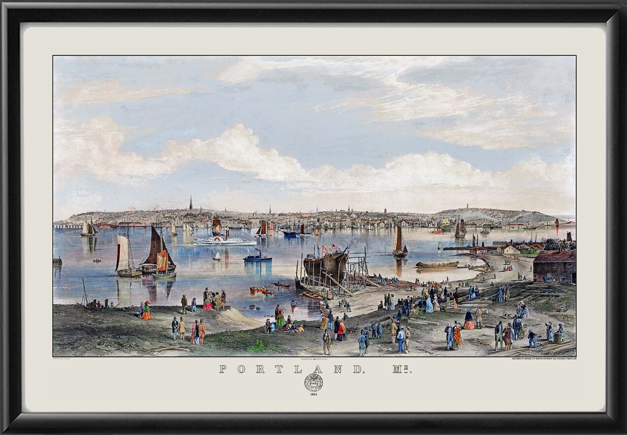 Portland ME 1855 J.W. Hill TM Bird's Eye View Map