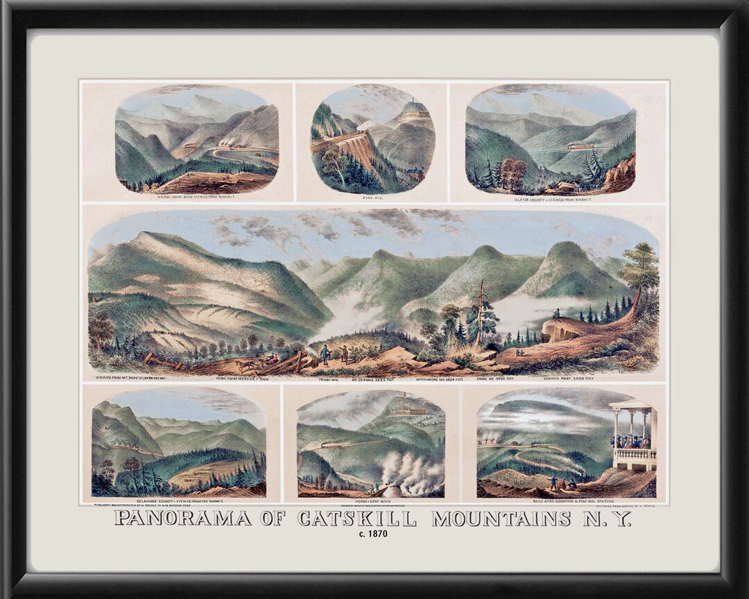 Catskill Mountains NY c1870 H. Schile TM Bird's Eye View Map