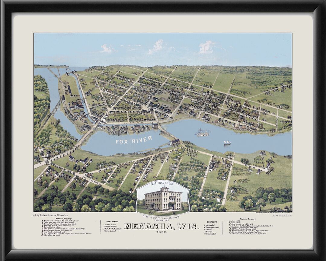 Menasha WI 1870 HHBailey TM Bird's Eye View Map