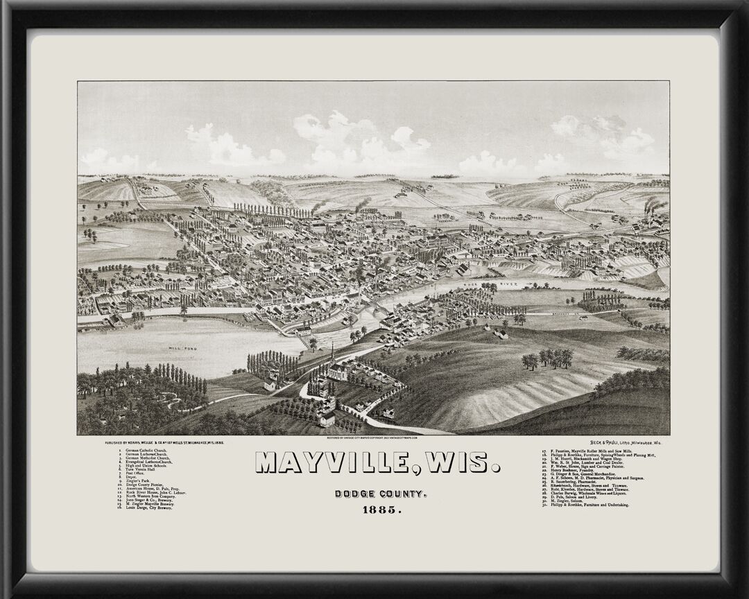 Mayville WI 1885 Henry Wellge TM Bird's Eye View Map