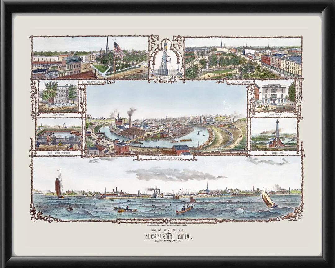 Cleveland OH 1873 Orlando V. Schubert TM Birds Eye View Map