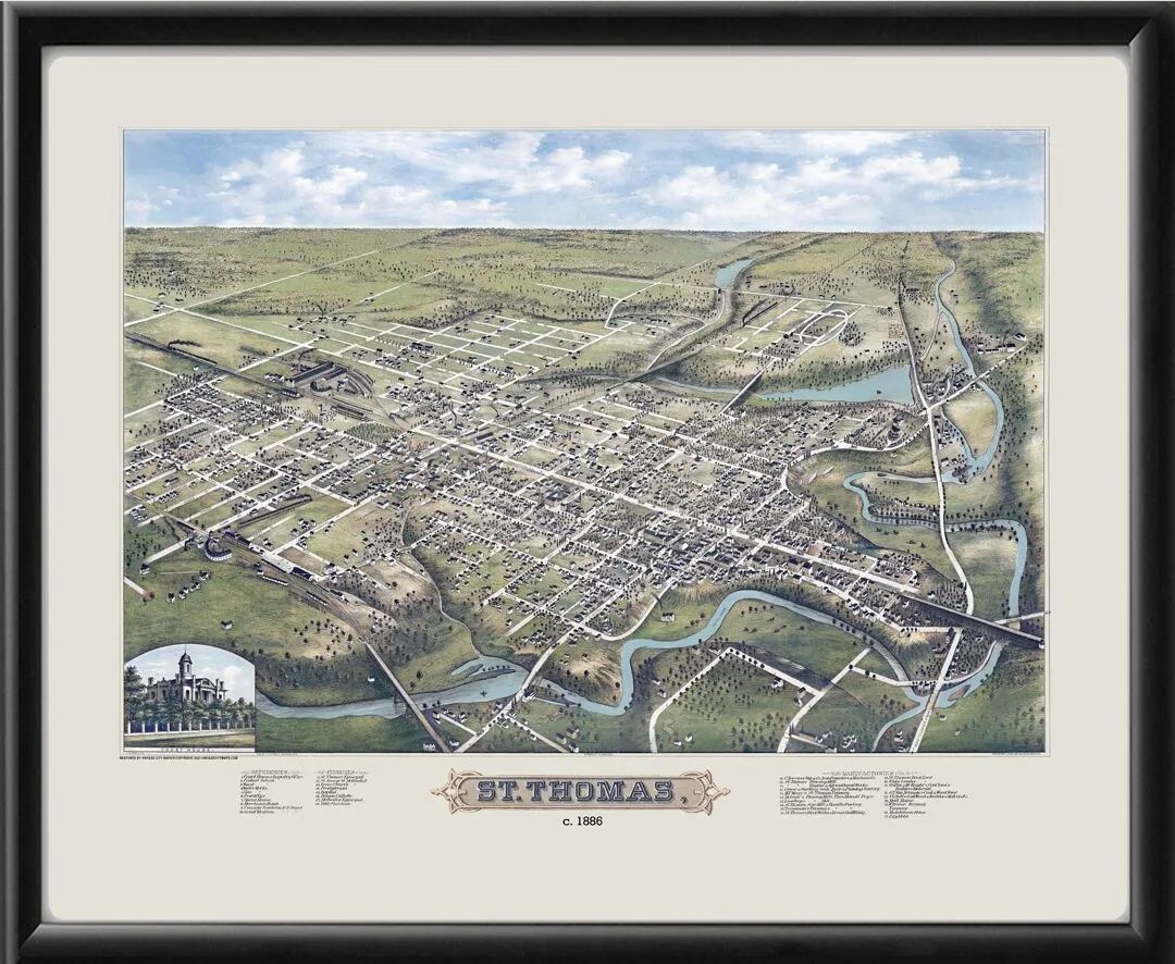 St. Thomas Ontario Canada 1886 Map