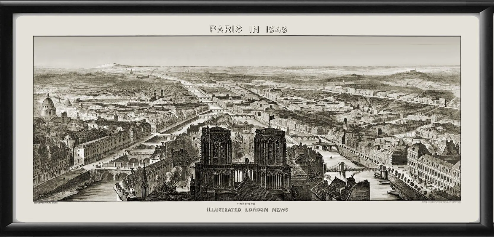 Paris France 1848 Birds Eye View Map