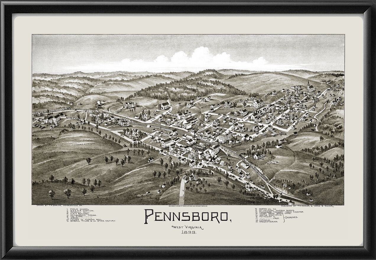 Pennsboro WV 1899 TM Fowler TM Birds Eye View Map