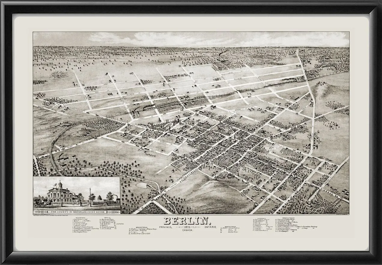 Berlin Ontario Canada 1875 Herman BrosiusTM Birds Eye View Map