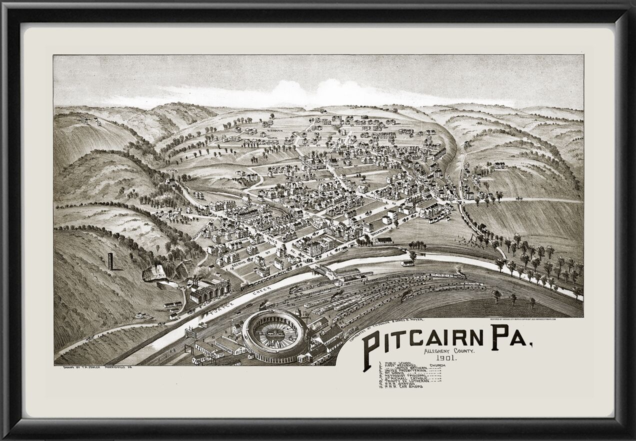 Pitcairn PA 1901 TM Fowler TM Birds Eye View Map