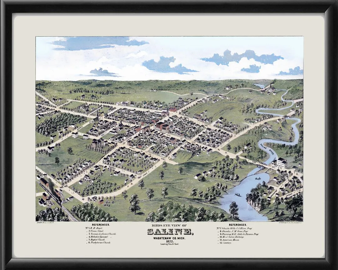 Saline MI 1872 Birds Eye View Map