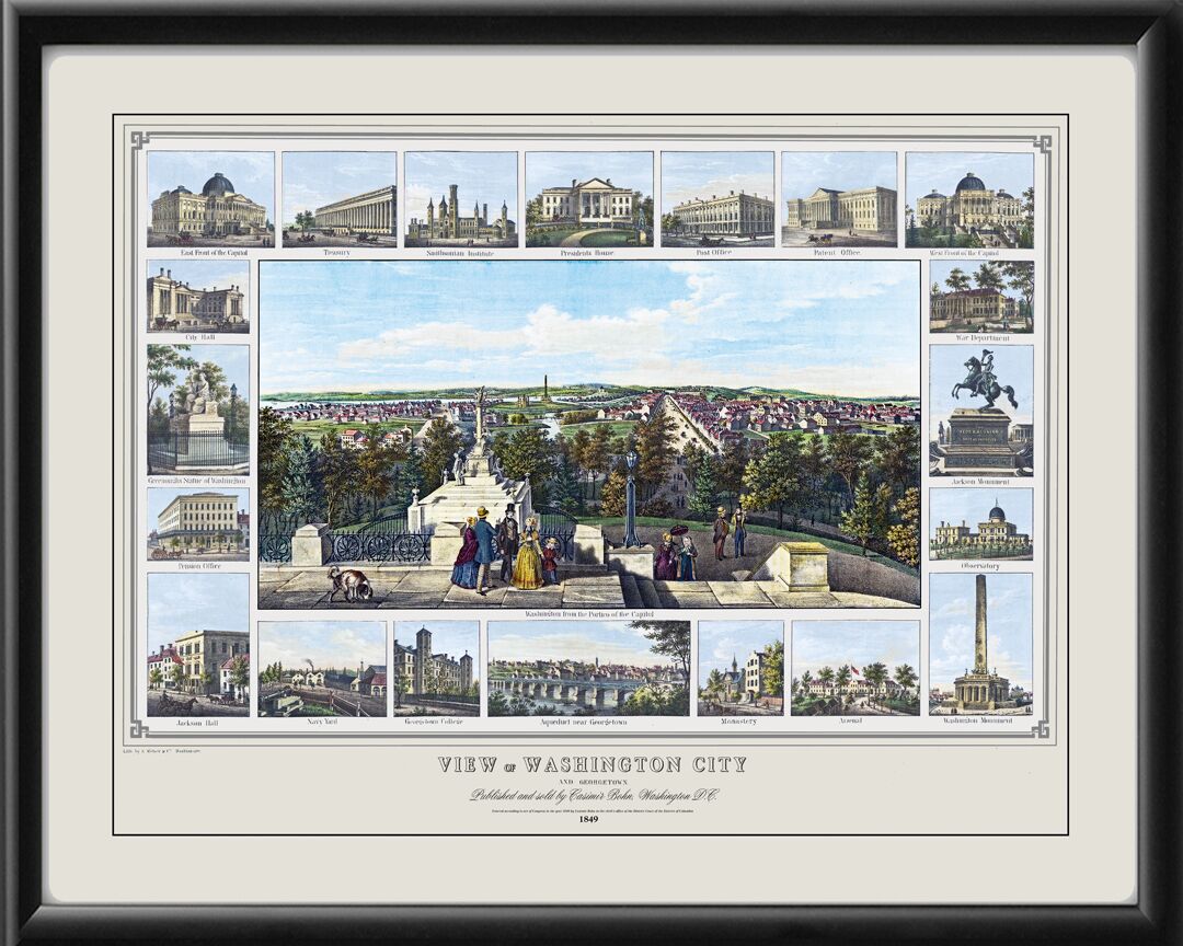 Washington DC 1849 Casimir Bohn TM Birds Eye View Map