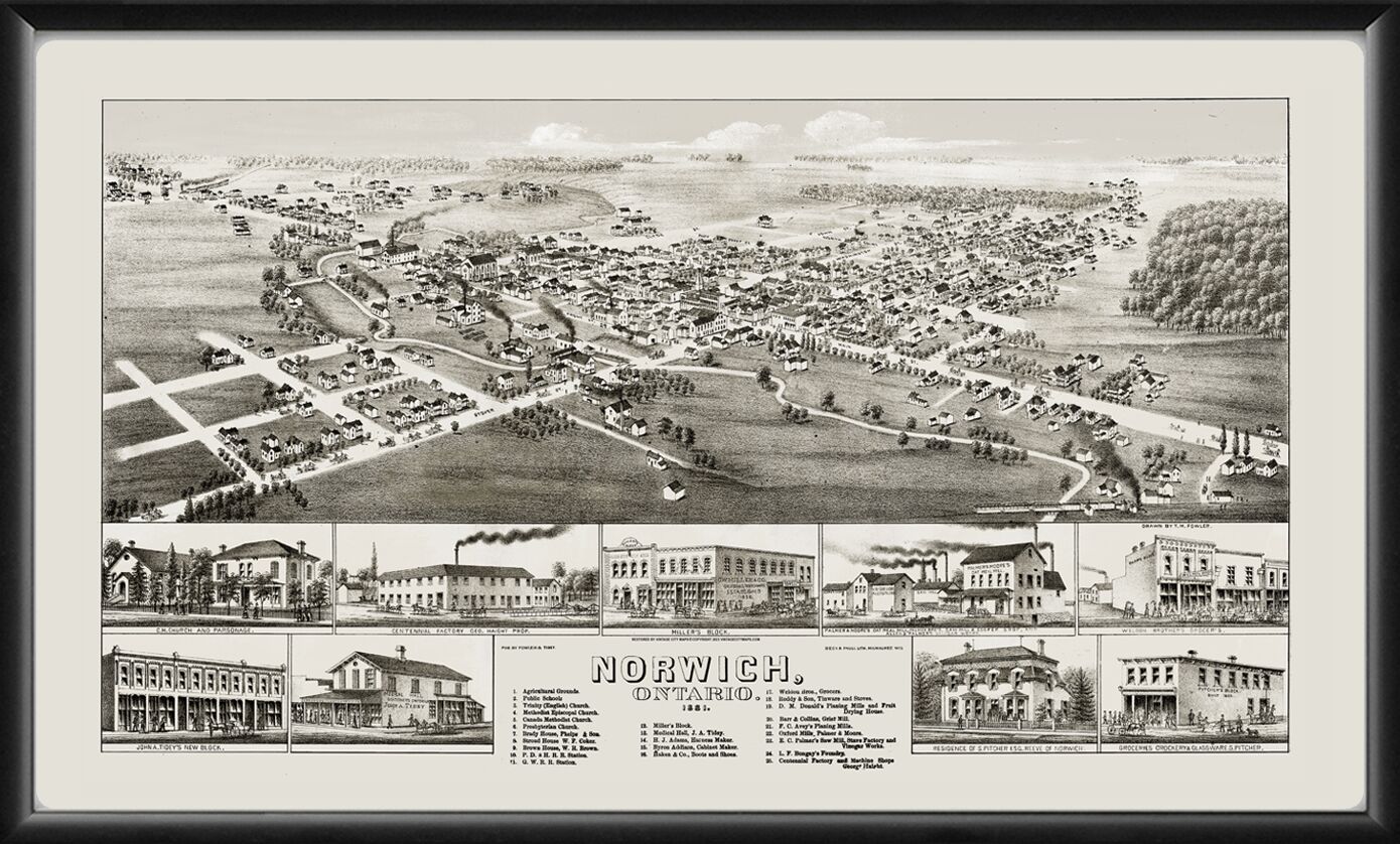Norwich Ontario Canada 1881 TMFowler TM Bird's Eye View Map