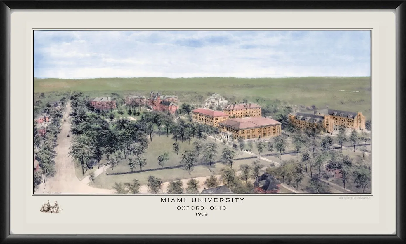 Miami Univ Oxford OH 1909 Richard Rummell TM+ Bird's Eye View Map