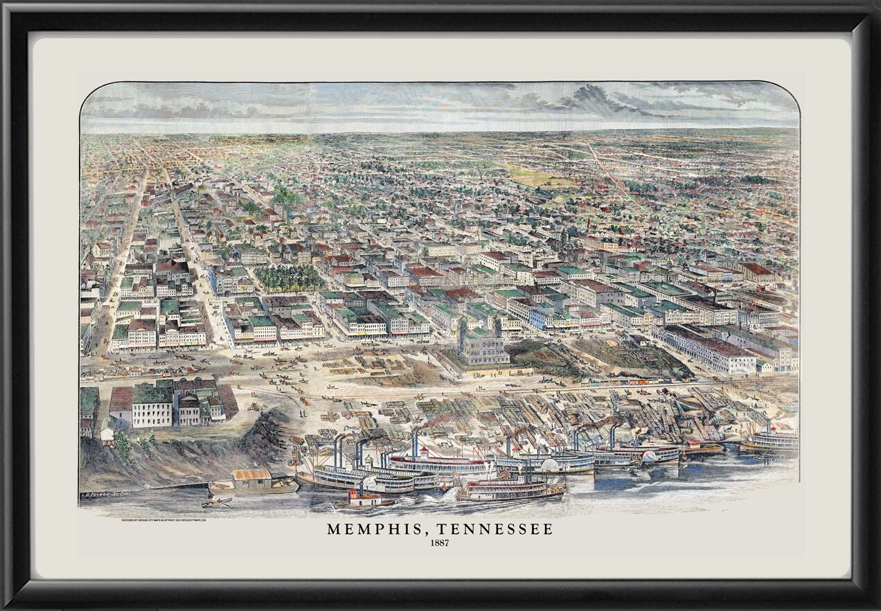 Memphis TN 1887 Lewis B. Folger TM Birds Eye View Map