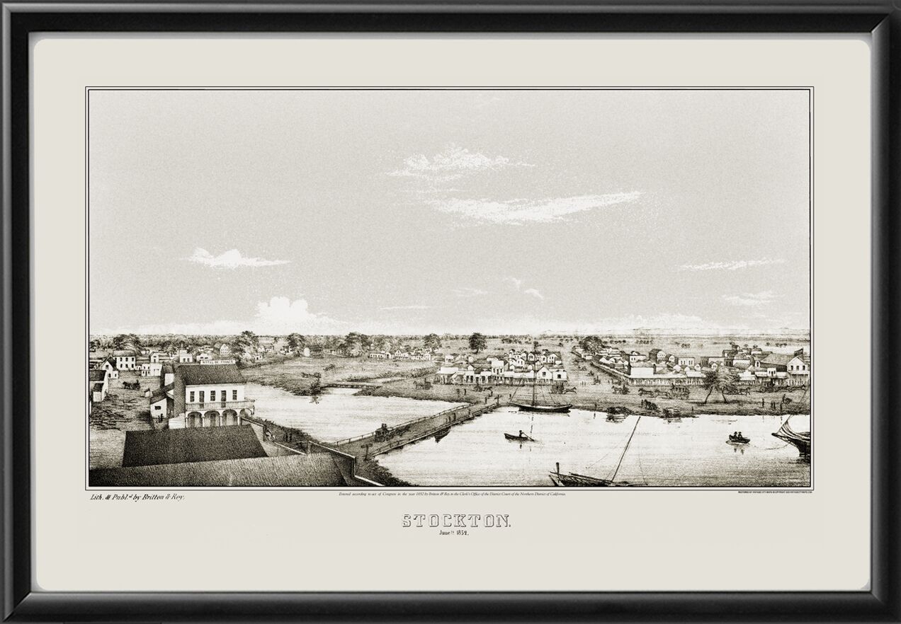 Stockton CA 1852 Britton & Rey TM Bird's Eye View Map
