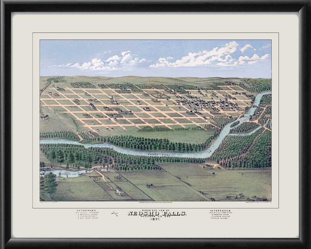 Neosho Falls KS 1871 ESGlover TM Bird's Eye View Map